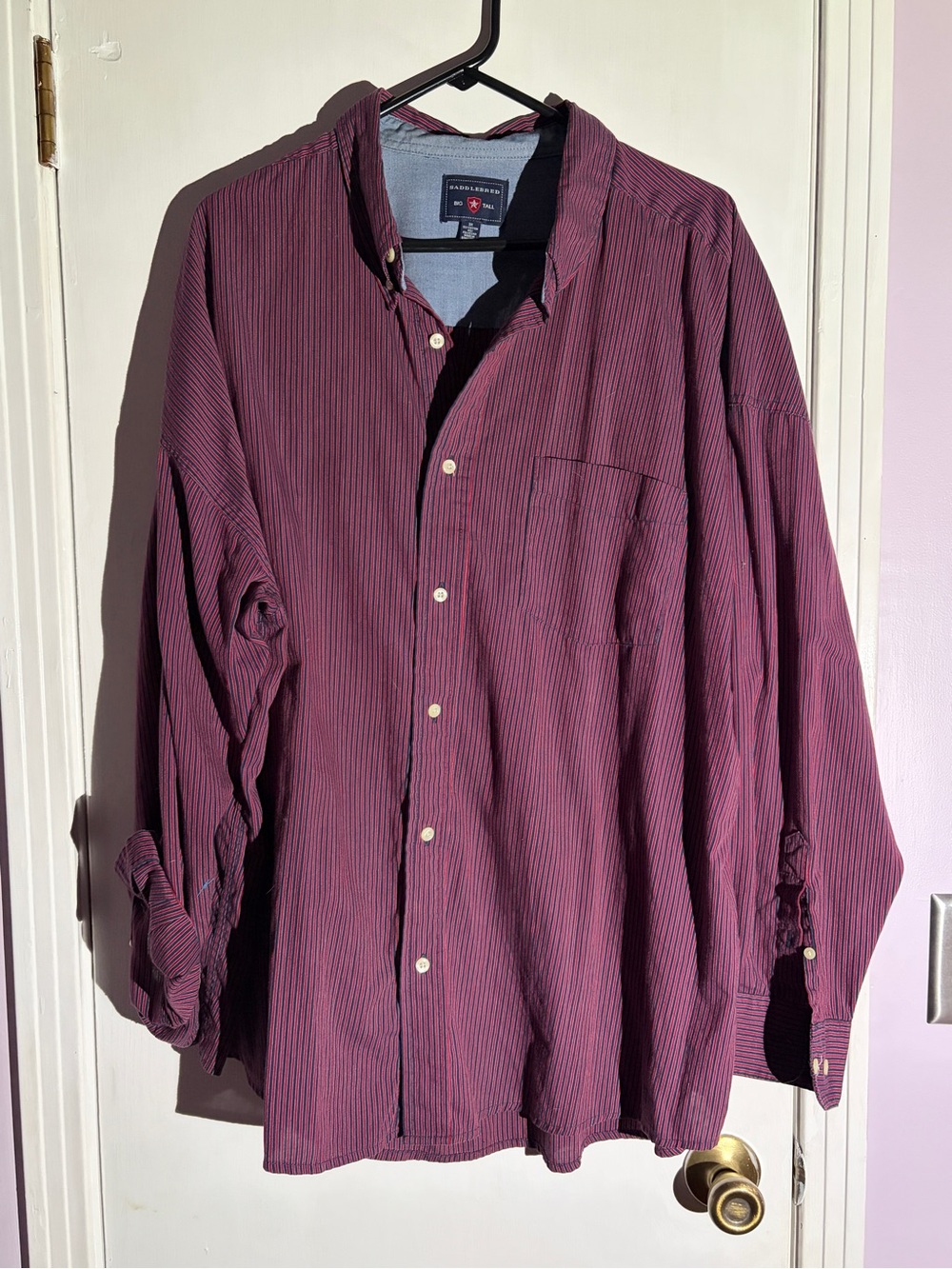 Saddlebred Burgundy and Navy Thin-Striped Button-Down Shirt, 3X